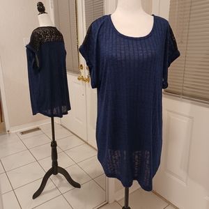4/$60 Blue Top With Black Lace Detail - Size 1X